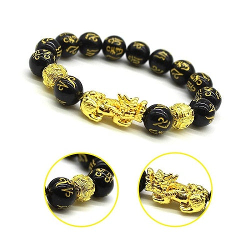 Feng Shui Lucky Bracelet Prosperity Double Dragon Black Mantra Bead Bracelet  Wealth and Good Luck | Lazada PH